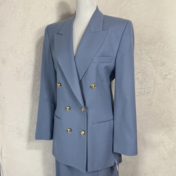 Vintage Talbots Wool Midi Skirt Suit 10 Fit 6 8 Blue Double Breasted Gold Button - Picture 5 of 16